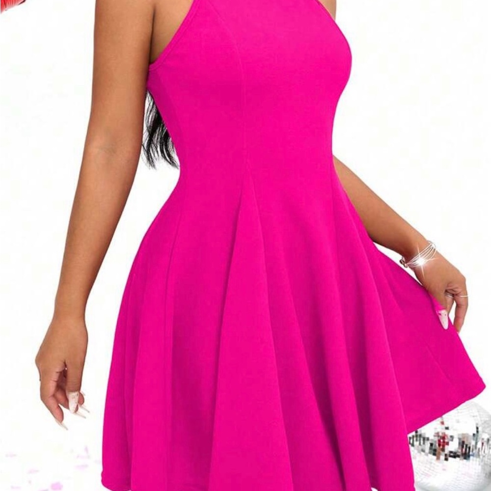 Elegant Pink Sleeveless halter Dress